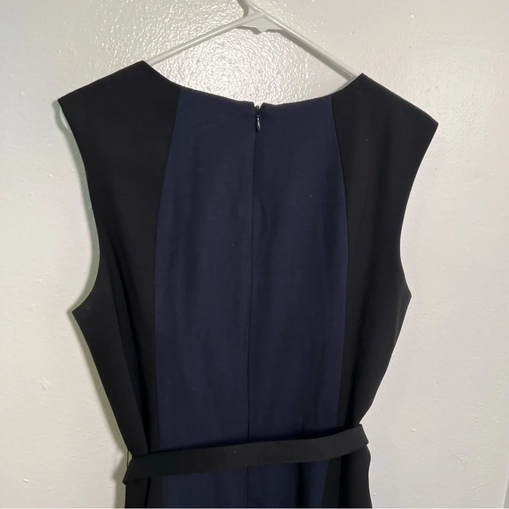 Banana Republic Womens Size 14 Wool Colorblock Sheath Dress Navy Blue Black Belt